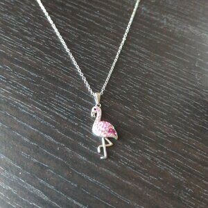 Genuine Crystal Flamingo Necklace Silver Plated